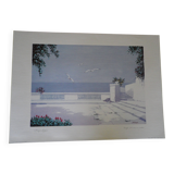 Giorgio Zuppini, Terrace by the Sea with Seagulls, Lithograph, 1970