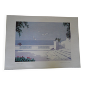 Giorgio Zuppini, Terrace by the Sea with Seagulls, Lithograph, 1970