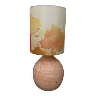 Lampe en terre-cuite 1970 par Marie à Chevagny abat-jour d'origine