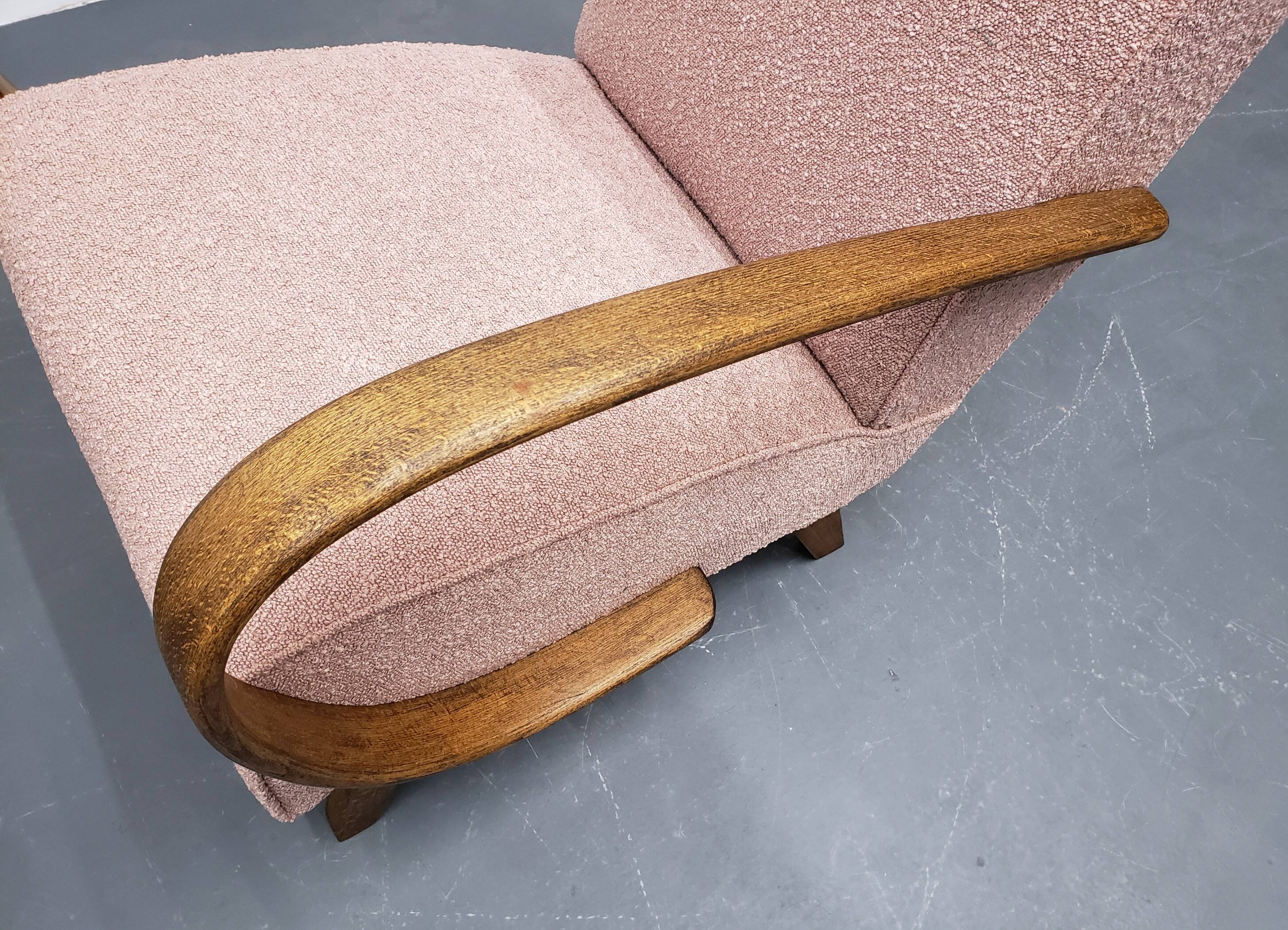 1930 Jindrich Halabala Bentwood Armchair in Pink Boucle