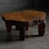 Table basse en bois de burl organique, France, années 1950