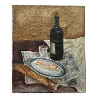 Tableau early 20th century "The Camembert Snack" signed Thomas