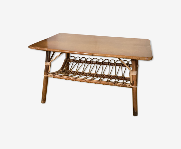 Table de salon rotin avec porte revue des années 70