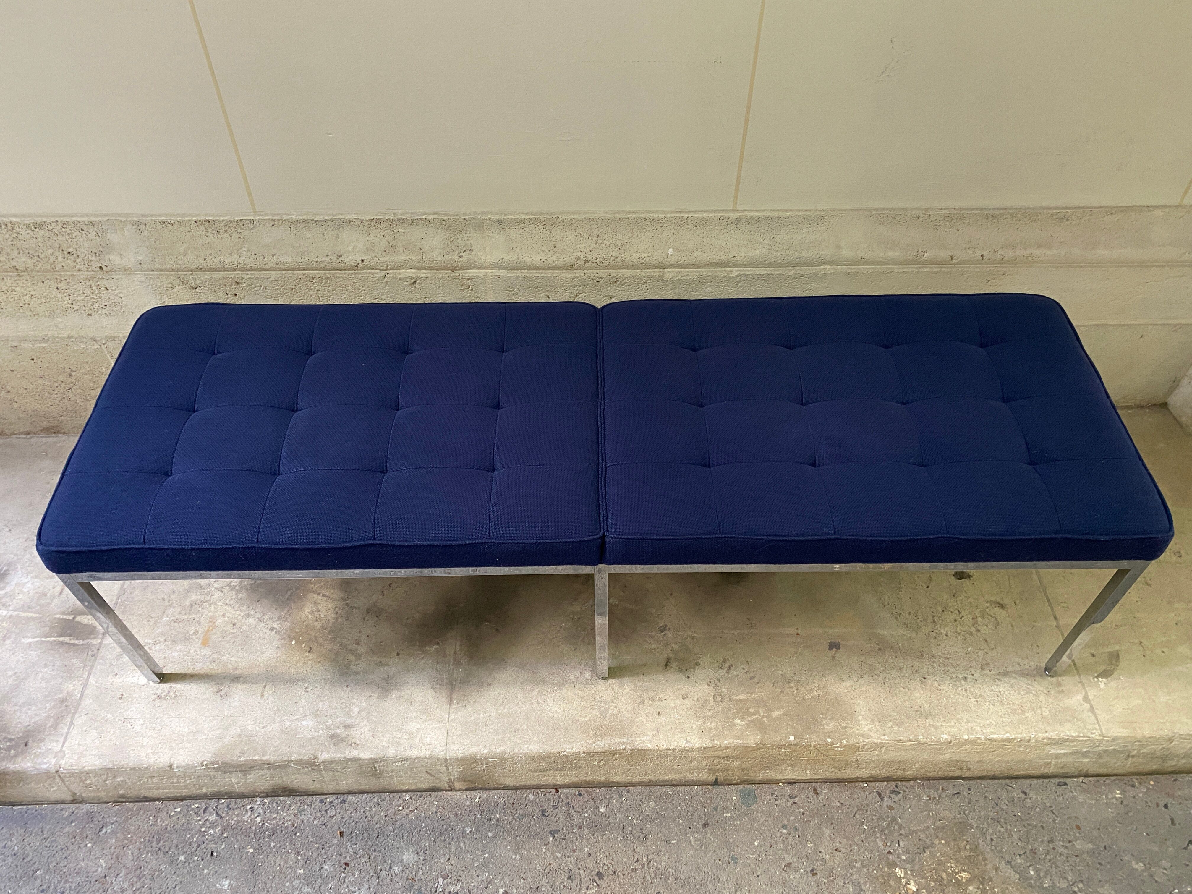 Florence Knoll bench for Knoll Studio blue fabric.