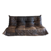 Togo sofa Ligne Roset 3-seater – Vintage brown leather from the 70s