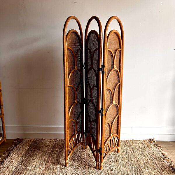 Paravent, cloison, paravent en rotin bambou vintage.