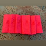 6 large cherry dyed damask cotton napkins, MB monogram, floral weave pattern