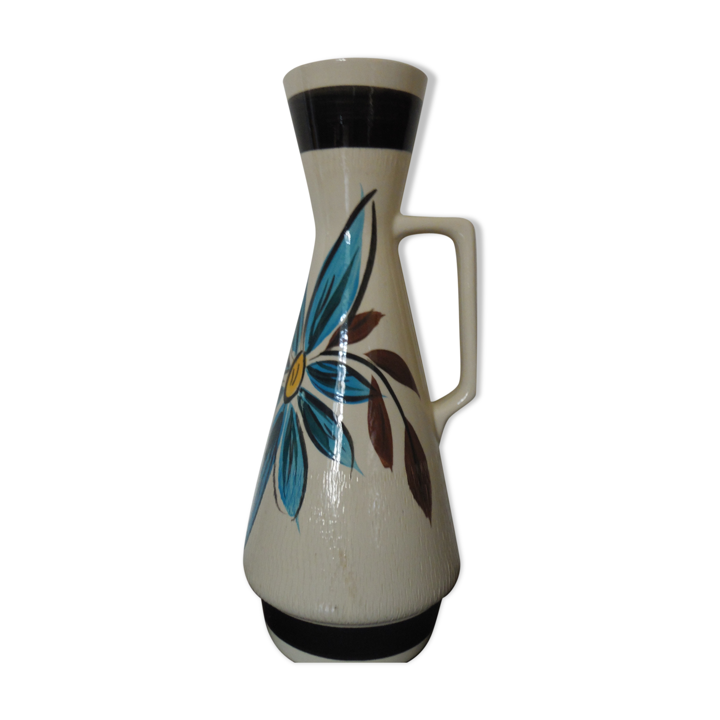 Vase West Germany à anse déco florale peinte à la main