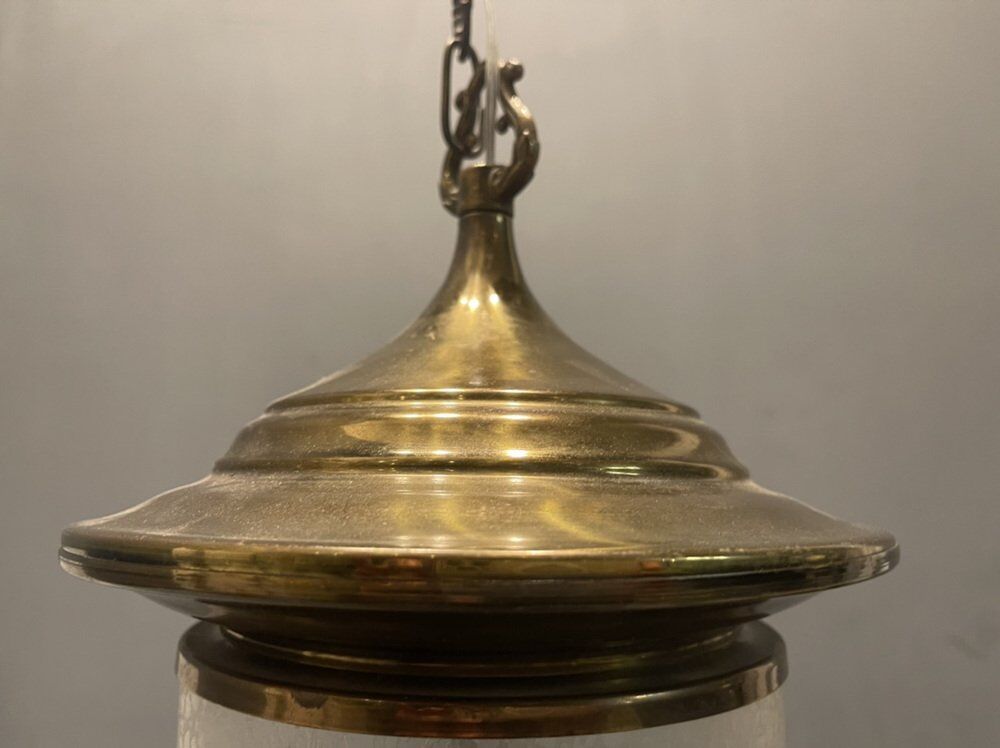 Vintage Glass Light Pendant in Bronze, 1960s