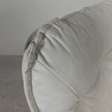 Leolux armchair, swivel chair with white leather upholstery, 1960s