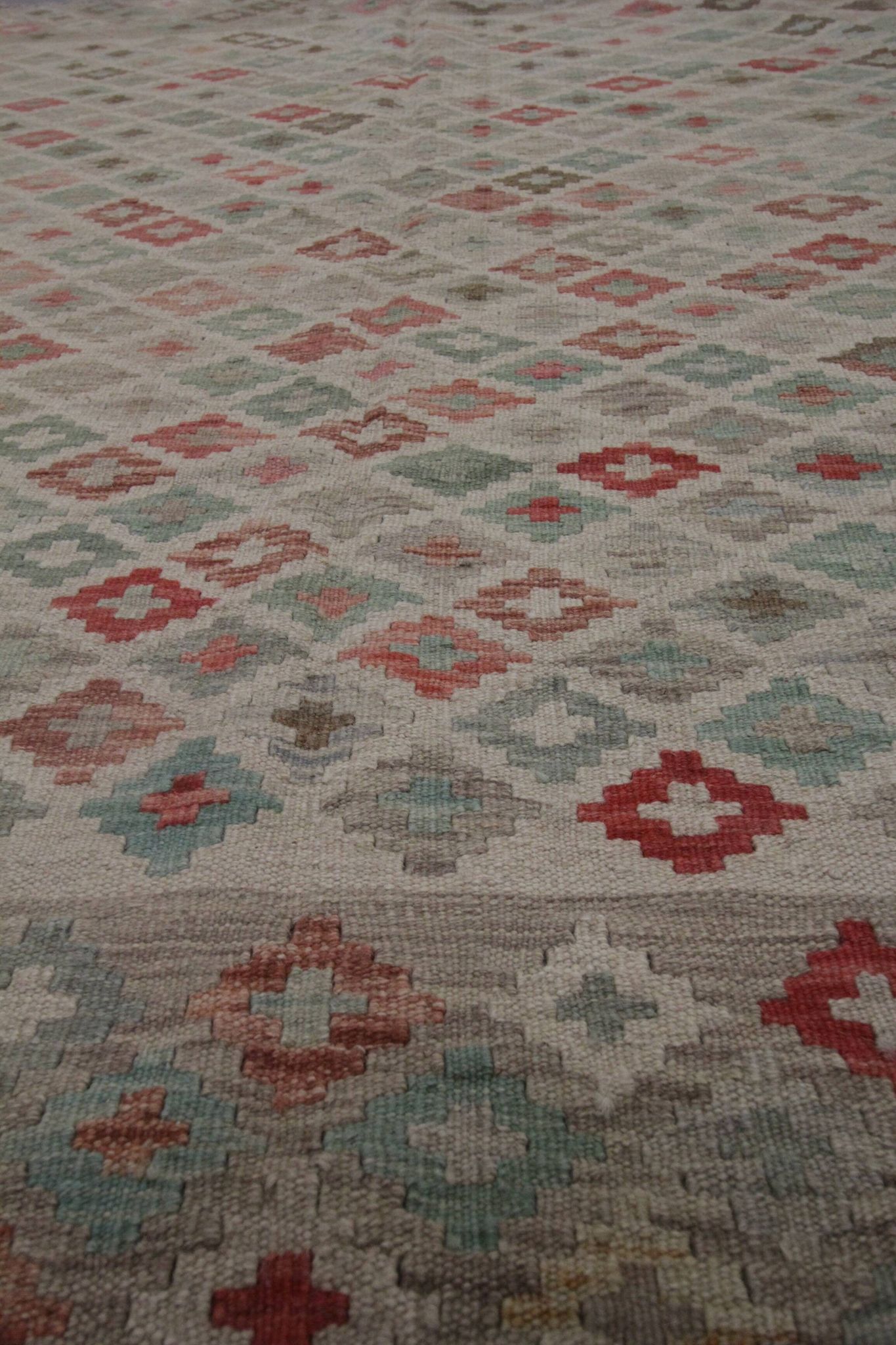 Geometric Kilim Rug Grey, Afghan Wool Carpet Handmade, Neutral Rustic Home