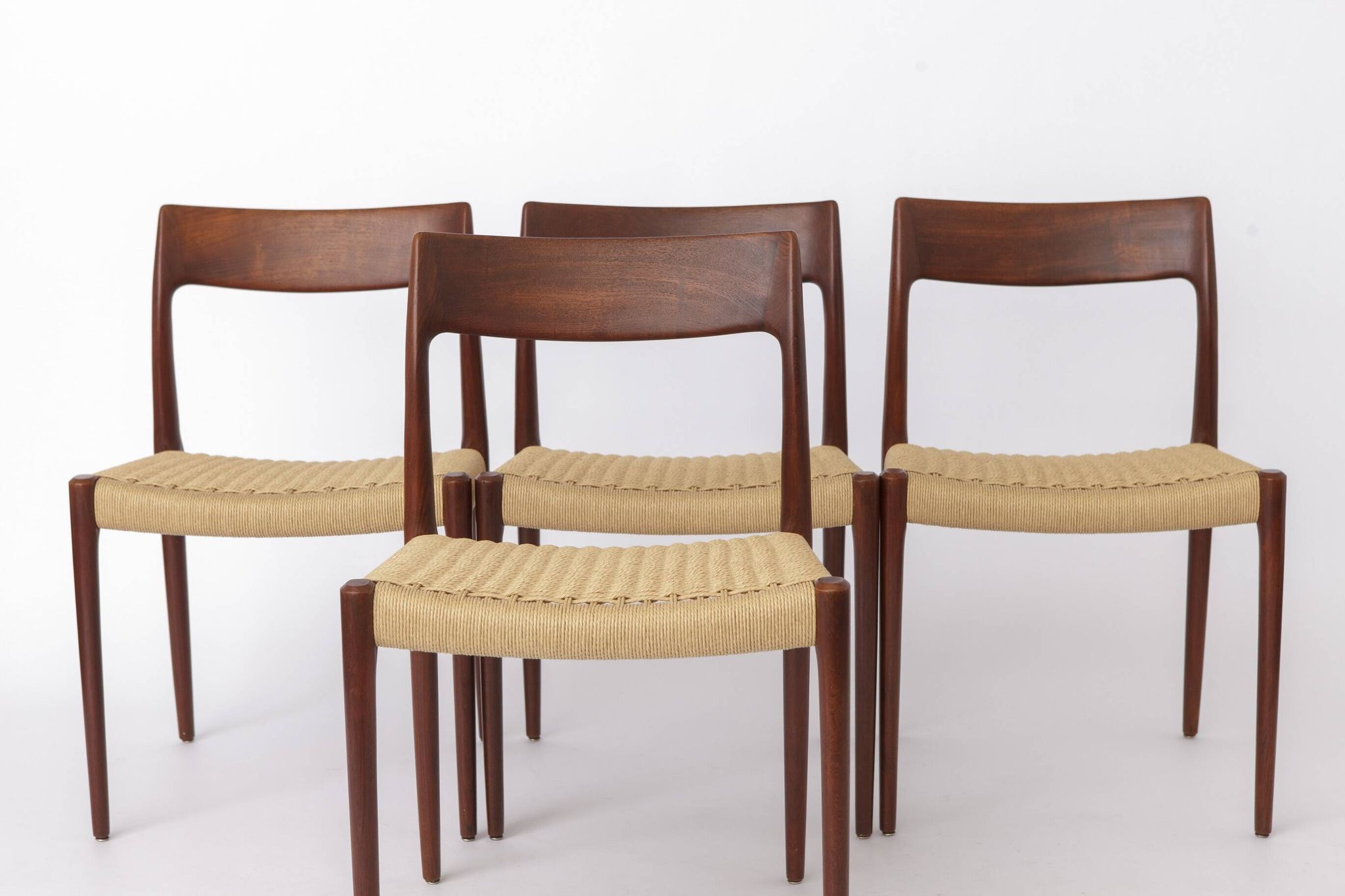 Set of 4 Niels Møller Model 77 Chairs Dark Teak Danish Cord 1950s Danish