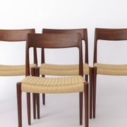 Set of 4 Niels Møller Model 77 Chairs Dark Teak Danish Cord 1950s Danish