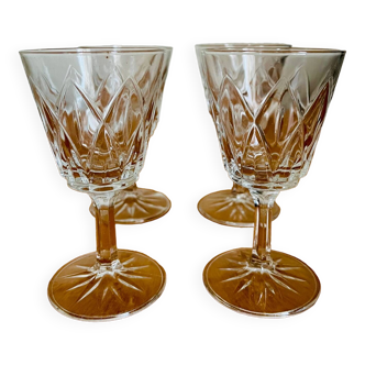 Set of 4 Harlequin glasses in crystal glass from Reims 1950