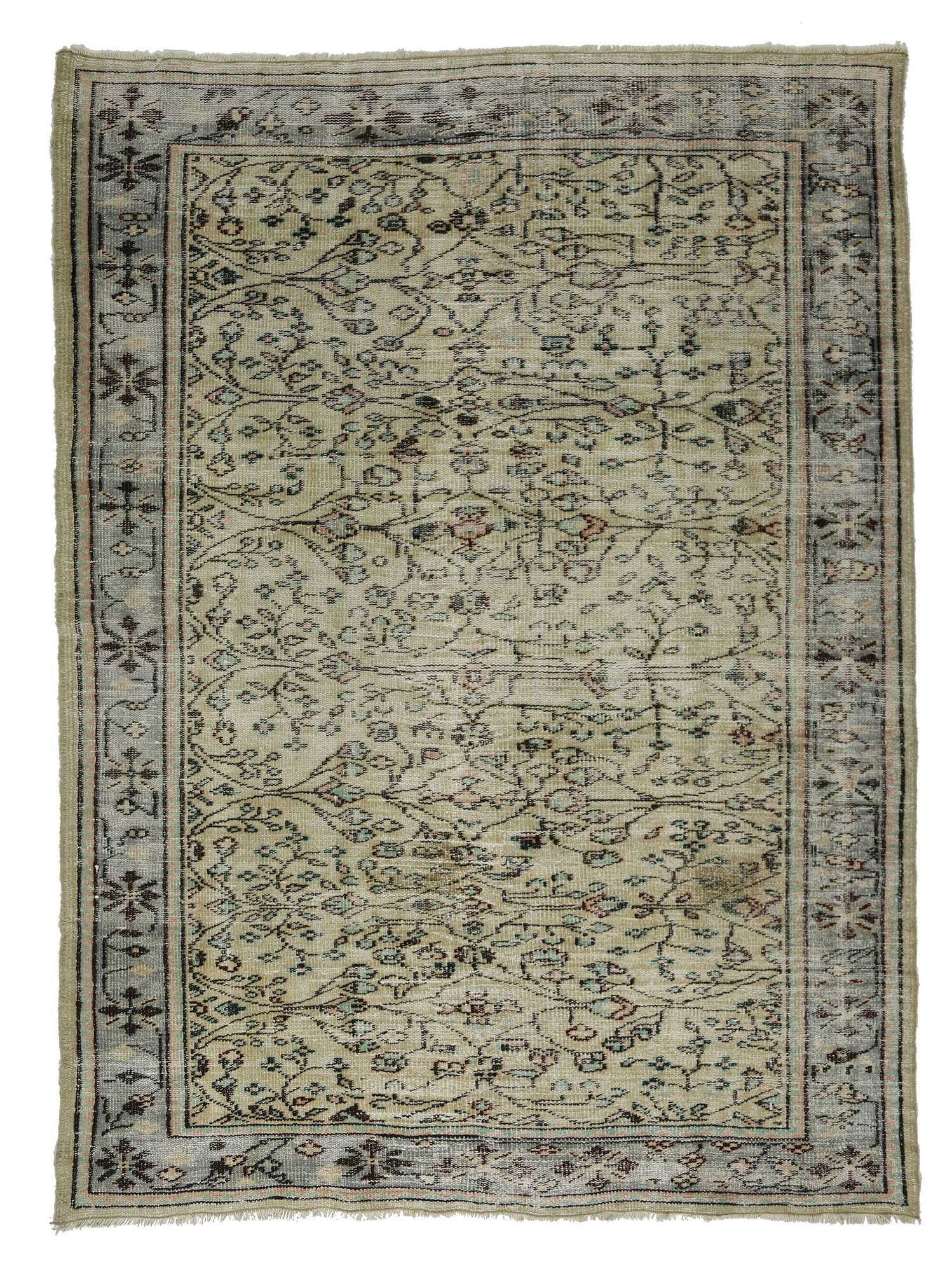 Tapis Oushak Ancien – Tons Doux & Motifs Raffinés, 186 x 255 cm
