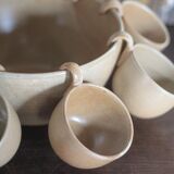 Service stoneware Village France salad bowl and its 8 cups, sangria service or