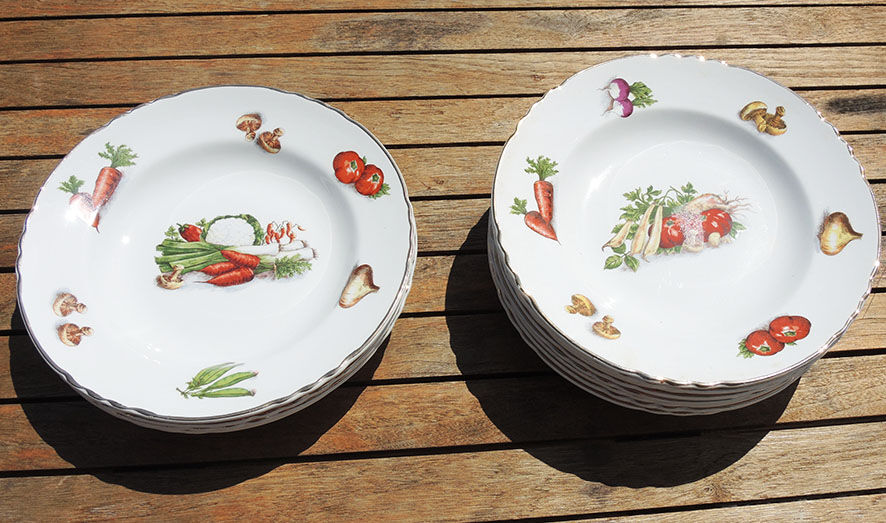 Old ceramic tableware service orchies moulin des loups – vegetable garden pattern – 25 pcs