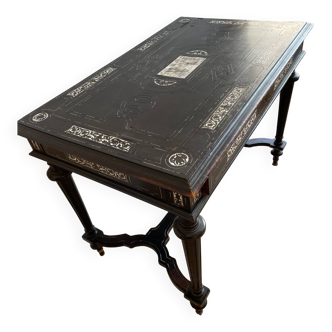 blackened wood table