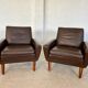 Vintage retro danish mid-century g. thams club chairs in coco brown leather