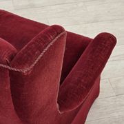 1970s, Danish highback chair, cherry-red furniture velour, ash wood legs.