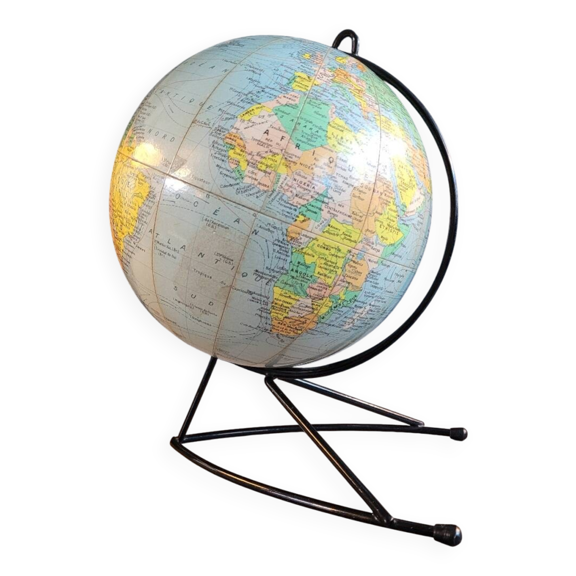 Globe terrestre Girard et Barrère des années 50-60 piètement string