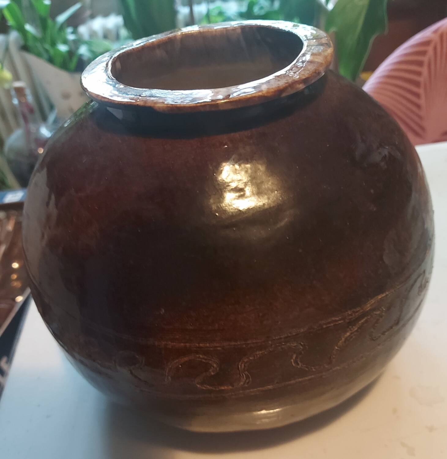 Antique brown glazed ceramic vase