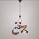 Italian Brass, Teak and Opaline Glass Chandelier by Stilnovo, 1960's