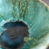 Stoneware bowl with handles, signed handmade ceramic.