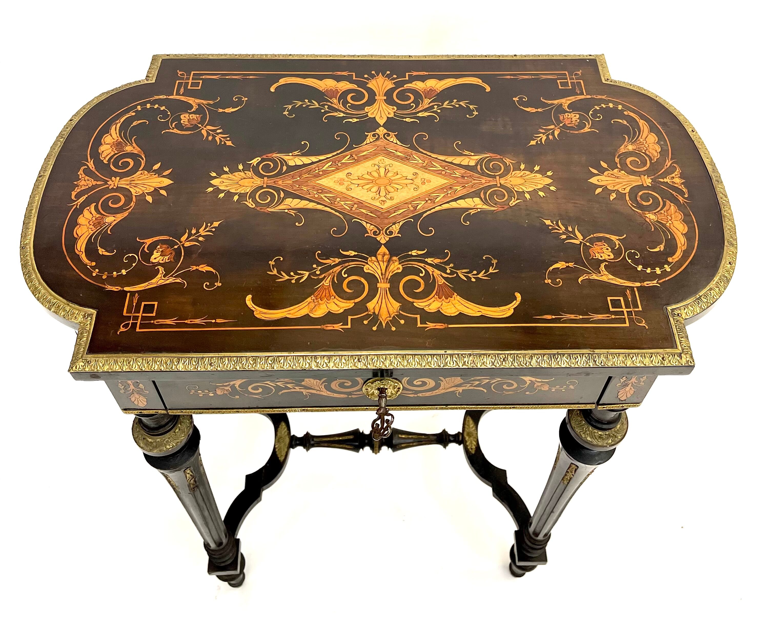 Napoleon III side table or work table with marquetry