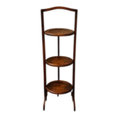 Vintage 3-tier cake stand in dark wood, 1920s serving display.
