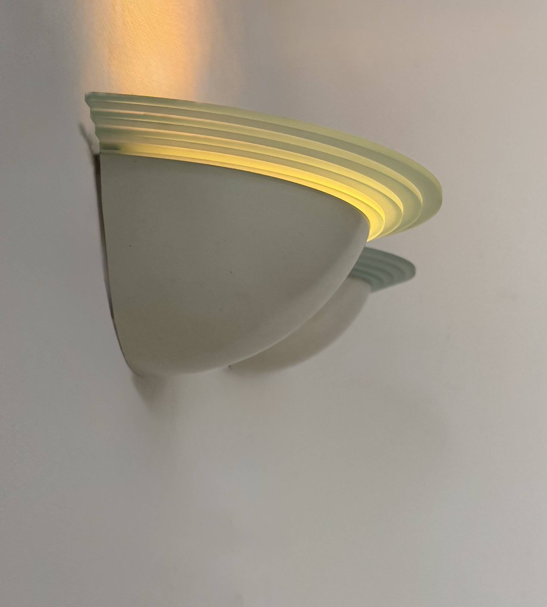 Pair of vintage half-moon wall lights, perspex and white metal, France, 1970.