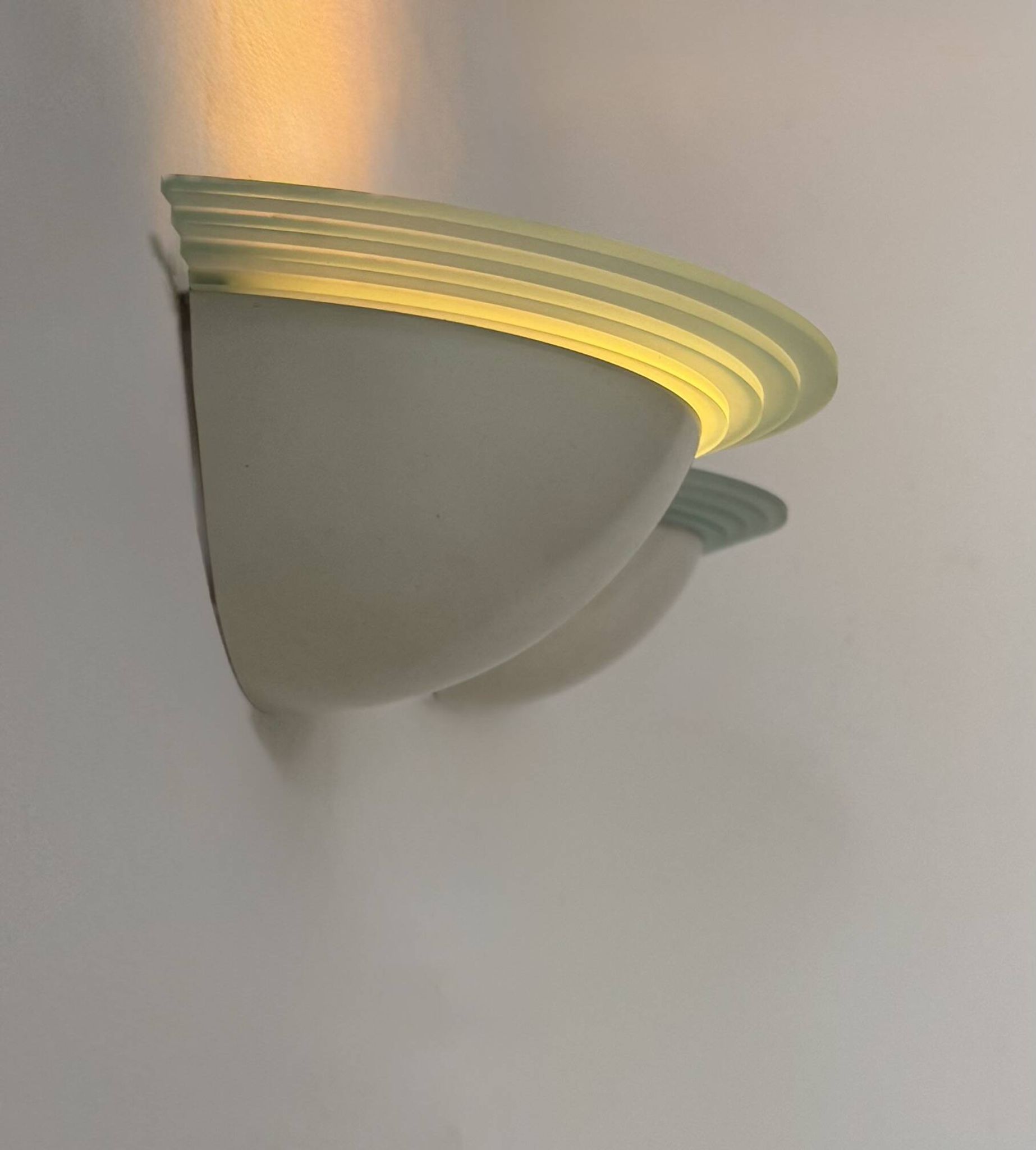 Pair of vintage half-moon wall lights, perspex and white metal, France, 1970.