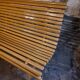 Vintage French garden bench in pine, mid-20th century.