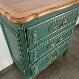 Solid wood chest of drawers restyled with patinated pine forest green
