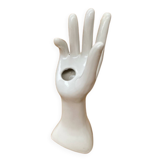 Antique White Ceramic Hand Soliflore Ring Sizer Vintage Decoration