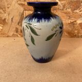 Ancien vase soliflore betschdorf schmitter grès bleu décor fleurs vintage #b647