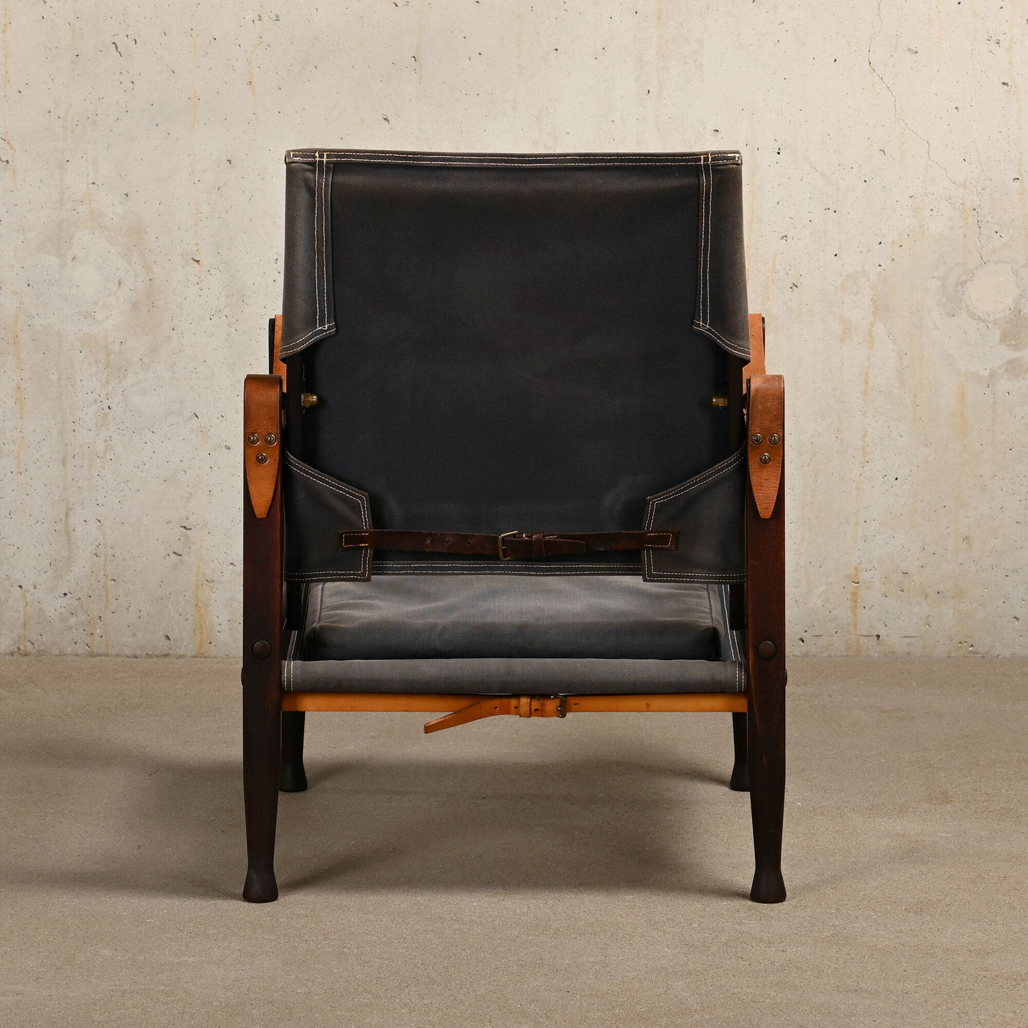 Kaare Klint Safari Chair in Grey Canvas and Dark Stained Ash for Rud Rasmussen