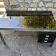 Vintage desk in smoked glass and brushed steel. 1970. Suspended box