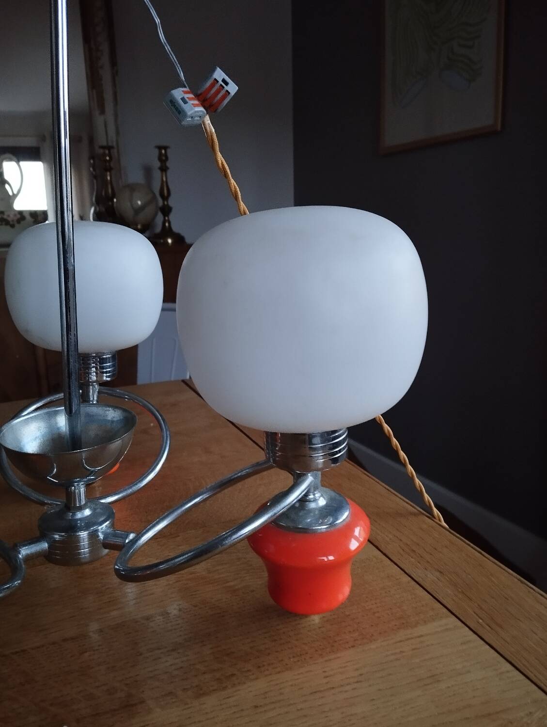 Space age chrome and ceramic chandelier