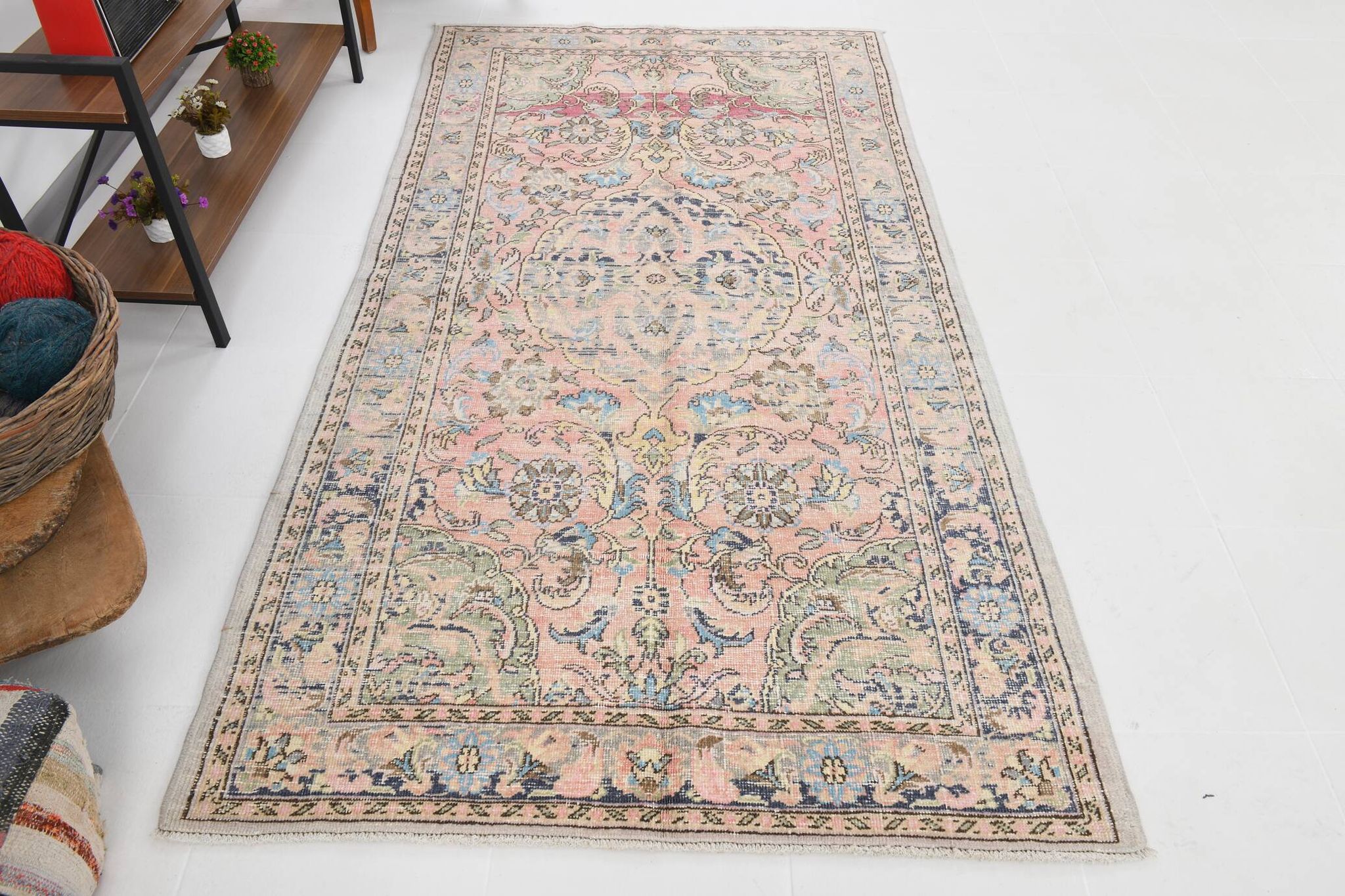 4x8 Pink & Navy Blue Vintage Rug 137x256Cm SK 6302