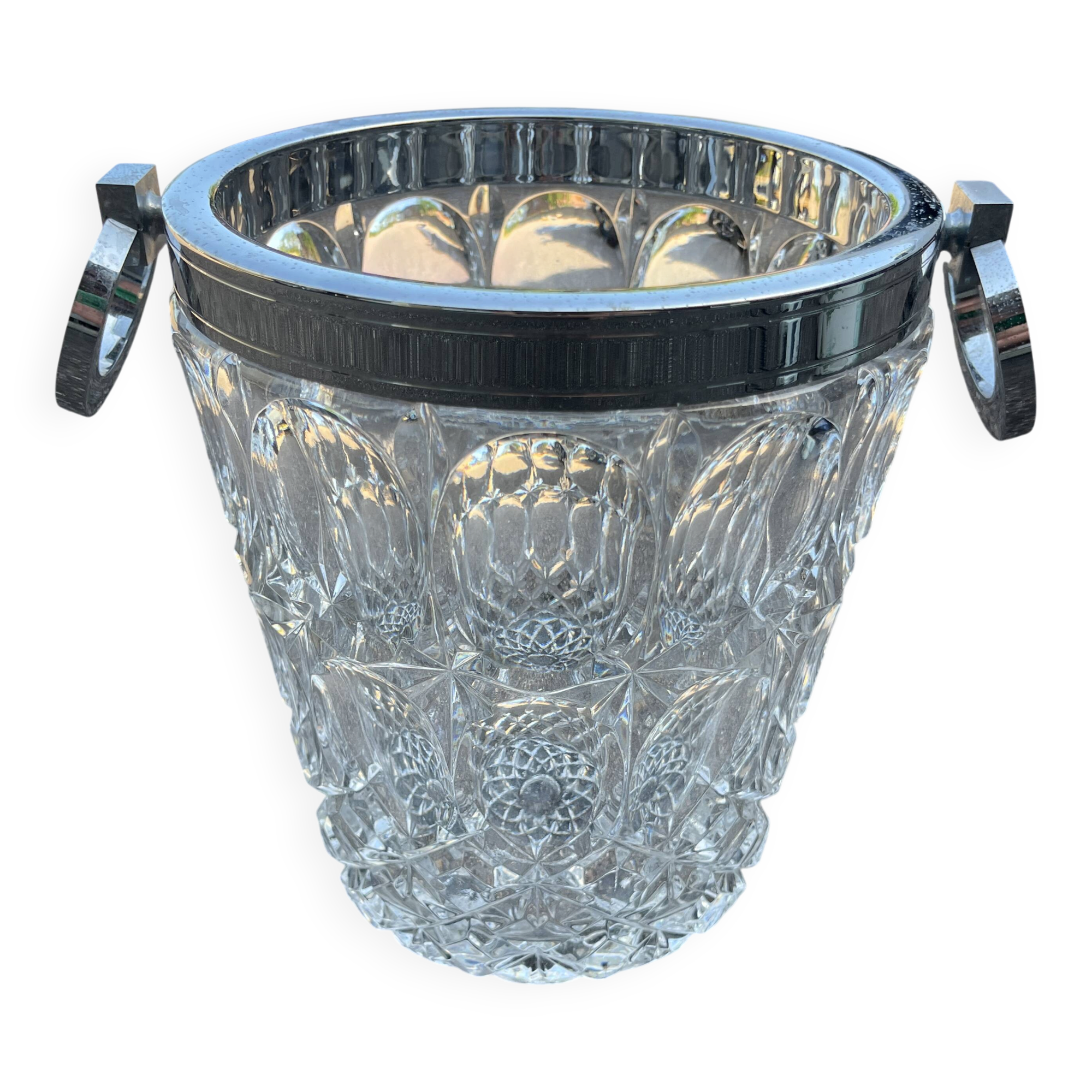 Large vintage crystal and silver-plated champagne bucket