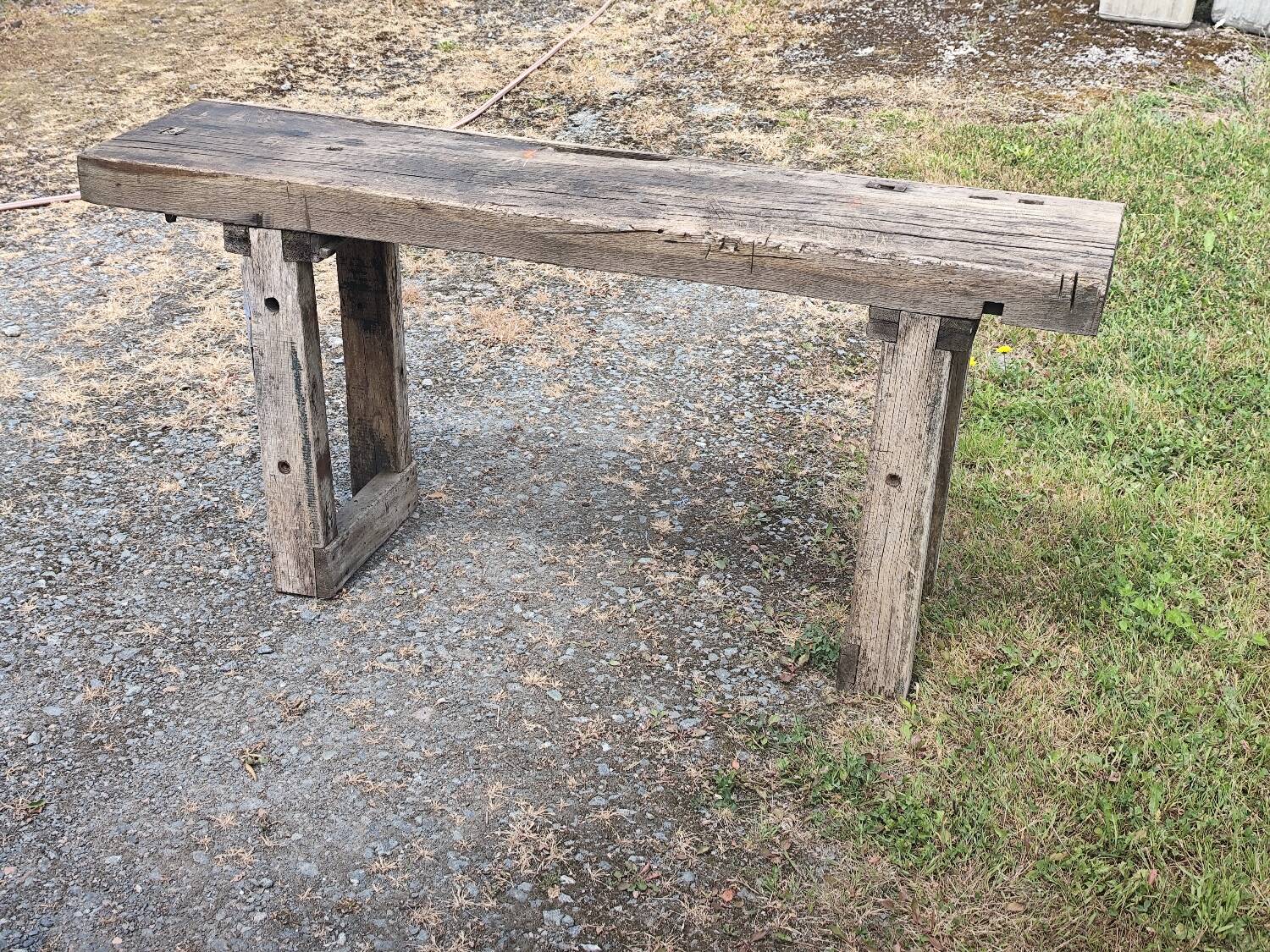 Old small 160 cm carpenter's workbench in solid oak