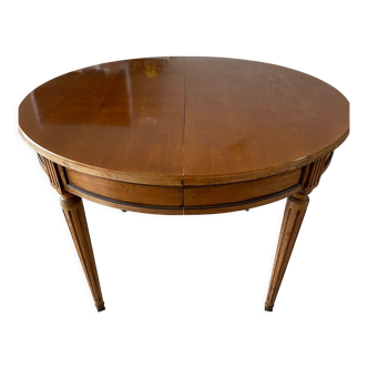 Table ronde en merisier massif style Louis XV et 2 rallonges