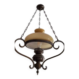 Lustre fer forgé verre ambré