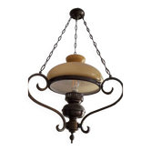 Lustre fer forgé verre ambré