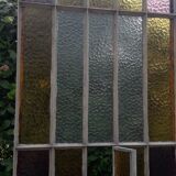 Workshop door 258,4x98,5cm in iron and colored cathedral glasses