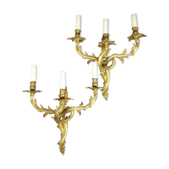Paire d'appliques à 3 feux style Louis XV