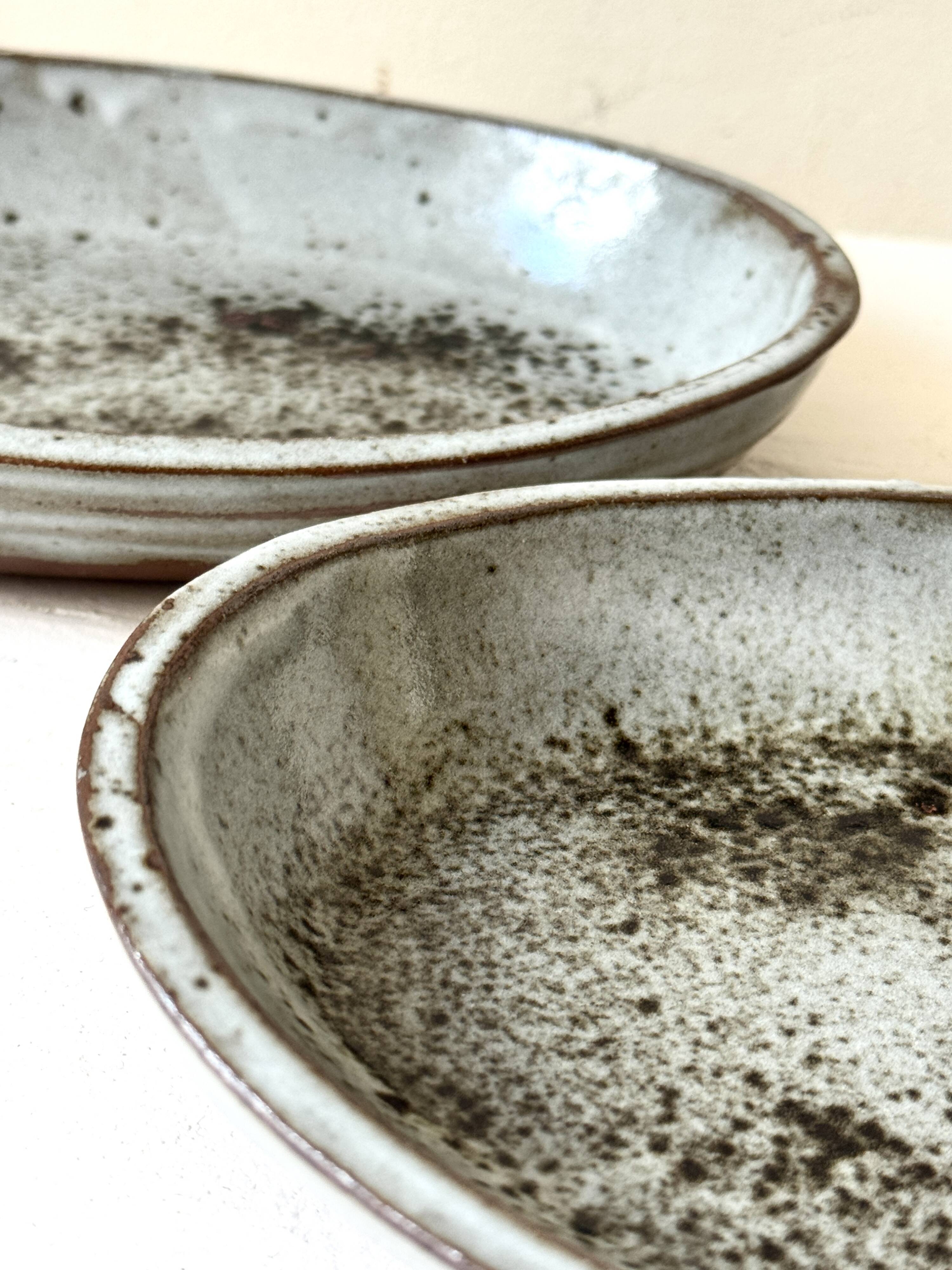 Service ramekins in glazed stoneware and signed, Chantal & Thierry Robert 1970