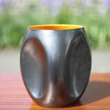 Vallauris modernist cubic vase enamelled black with orange interior, vintage vase, collection, decoration