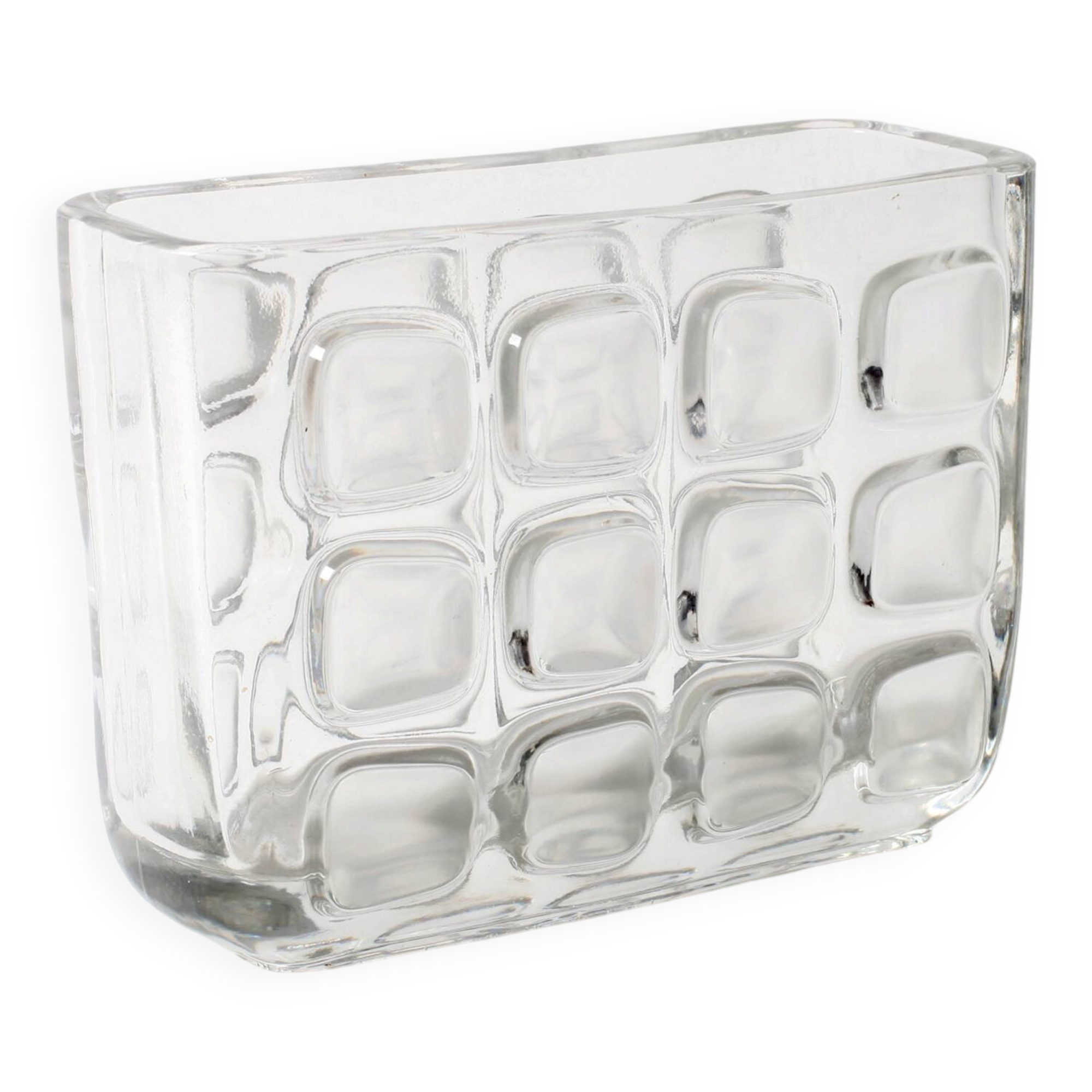 František Vizner Glass Jardinière Vase, Mid-Century Czech Design / 1963